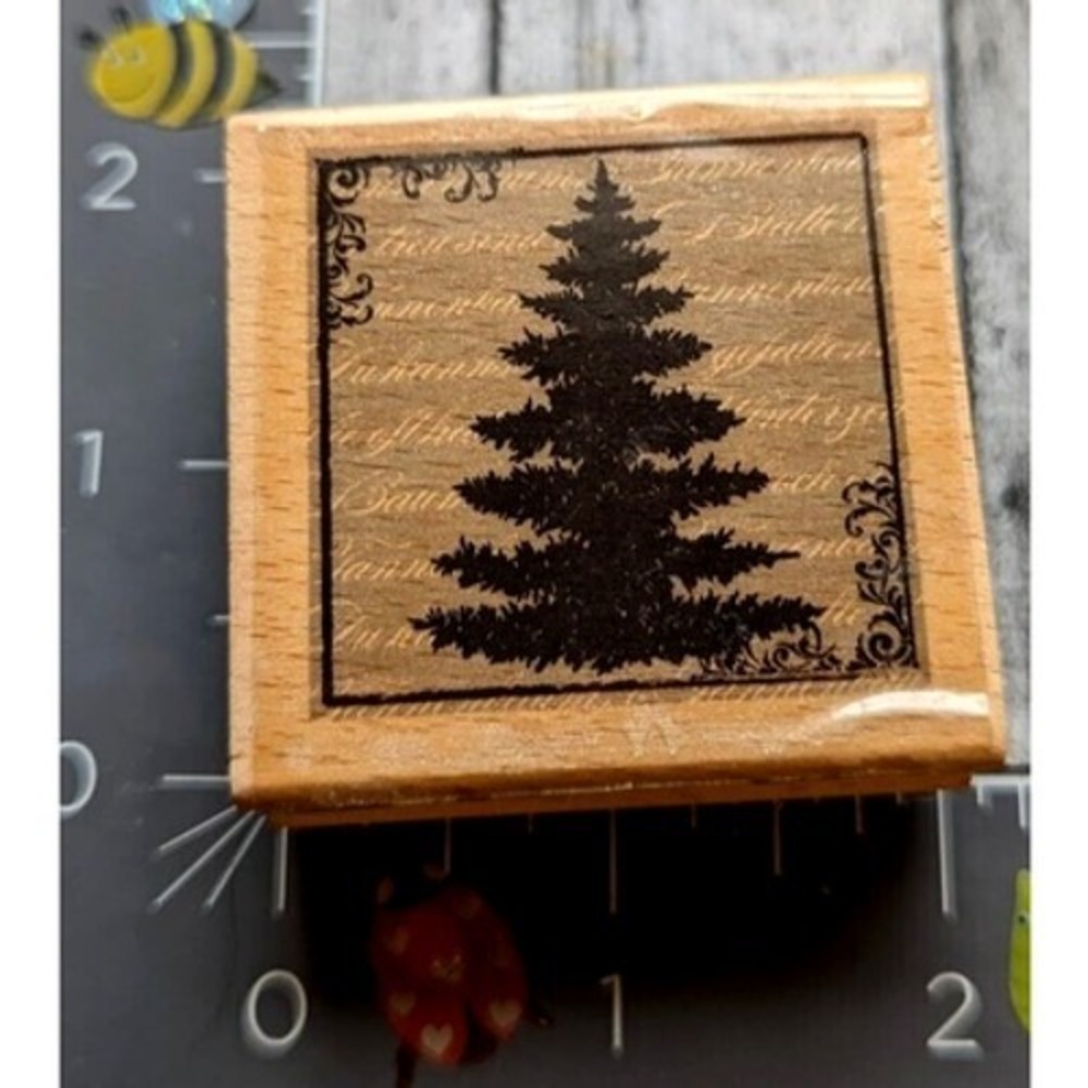 Hampton Art Pine Evergreen Tree Silhouette Framed 2009 Rubber Stamp Wood #F45